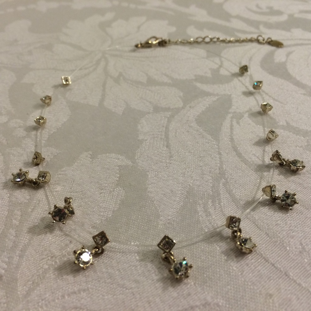 2/$10 Silver Rhinestone adjustable Necklace
